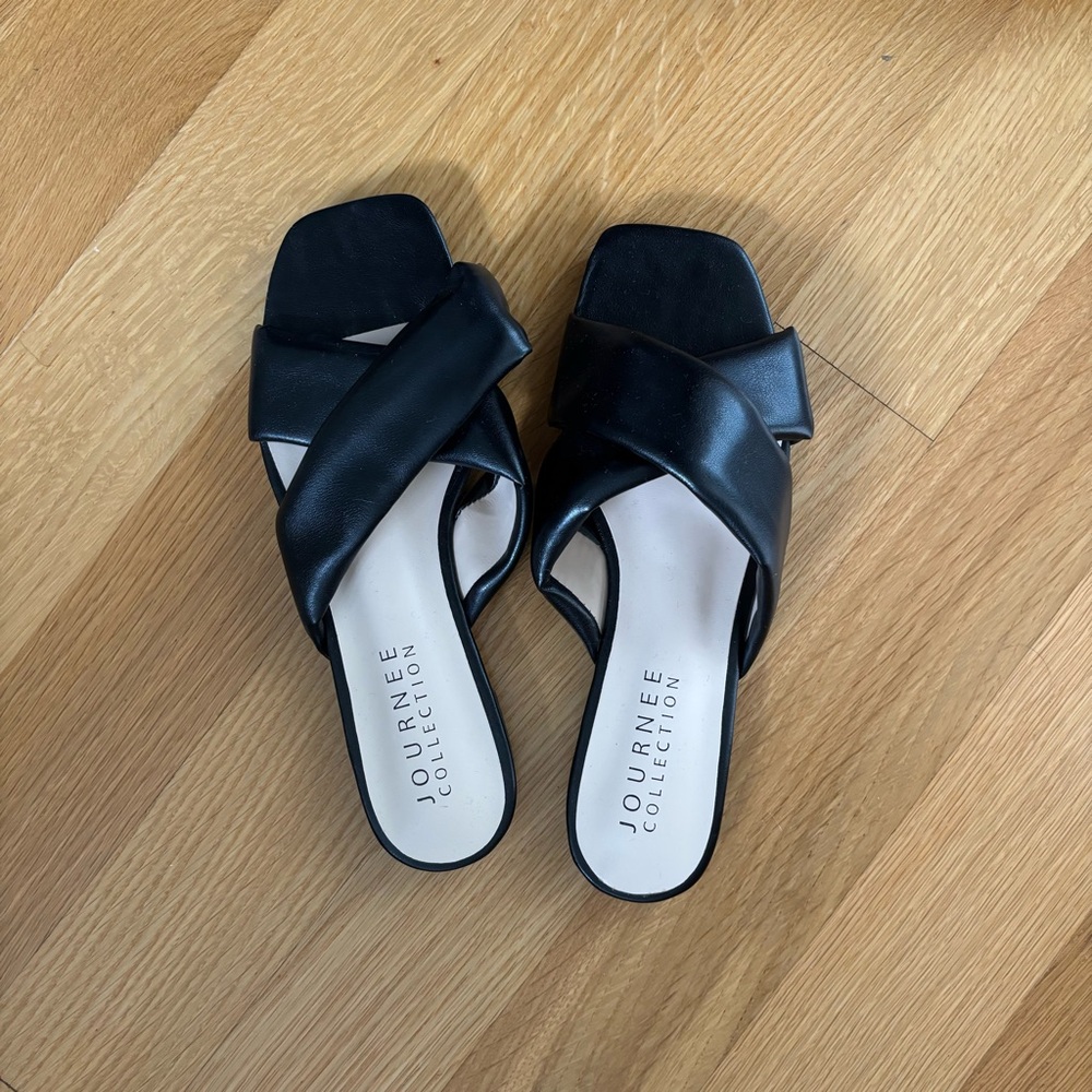 Journee Collection Black Slide Sandals with Crossed Straps